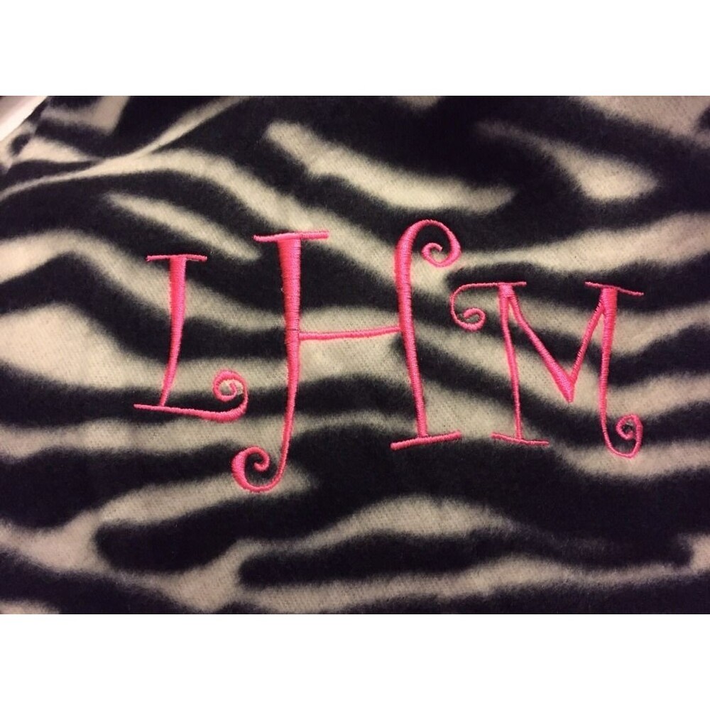 PERSONALIZED ZEBRA BLANKET EMBROIDERED CAMP BIRTHDAY GIFT Black White Party Girl